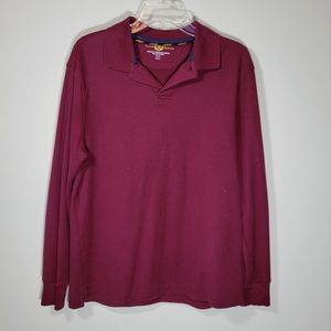 Men's Club Room Estate Performance Dark Red Long Sleeve Polo T-Shirt, Size Small